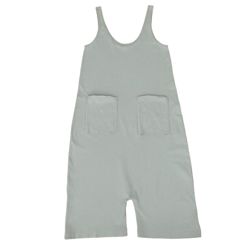 Zara Women's Gray Low Crotch Jumpsuit Playsuit Size M Patch Pockets 100% Cotton